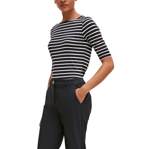 Comma Shirt met korte mouwen met strepen en slim fit