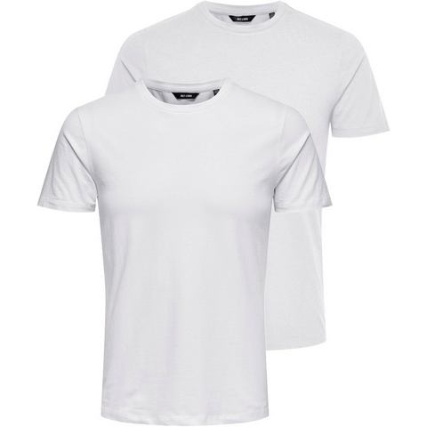 ONLY & SONS T-shirt BASIC LIFE SLIM O-NECK 2-PACK (2-delig, Set van 2)