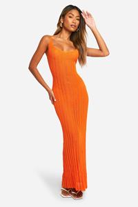 Boohoo Crochet Ladder Cowl Neck Knitted Maxi Dress, Orange