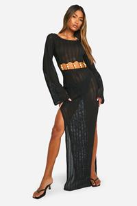 Boohoo Wooden Bead Cut Out Detail Crochet Maxi Dress, Black