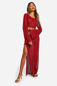 Boohoo Wooden Bead Cut Out Detail Crochet Maxi Dress, Rust