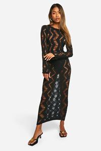 Boohoo Chevron Ladder Scoop Back Maxi Dress, Black