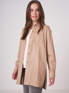 REPEAT cashmere Lange leren blouse