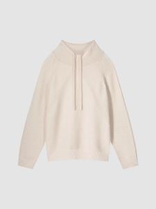 REPEAT cashmere Katoenen ribtrui met tunnelkoord