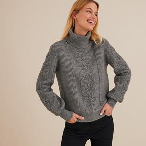 ANNE WEYBURN Trui in grof tricot met opstaande kraag