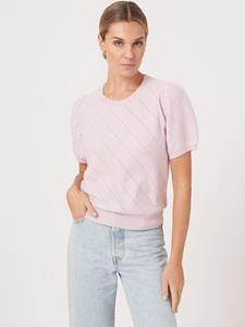 REPEAT cashmere Pointelle cashmere trui met korte pofmouwen