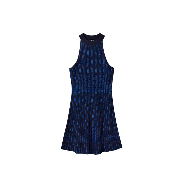 Desigual Korte gebreide jurk met geometrische vormen - BLUE