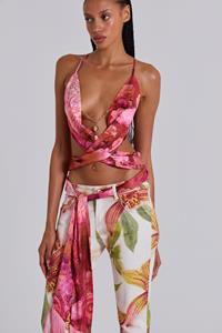 Jaded London Ayla Satin Backless Plunge Wrap Top In Rosa