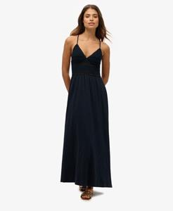Superdry Vrouwen Jersey Maxi-jurk met Kant Blauw