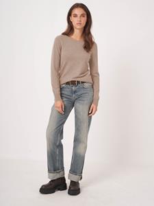 REPEAT cashmere Basic trui met boothals van cashmere wolmix
