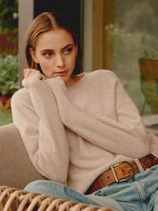 REPEAT cashmere Ronde hals cashmere trui met structuur en wijde mouwen