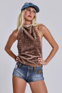 Jaded London Faux Fur Zene Backless Top