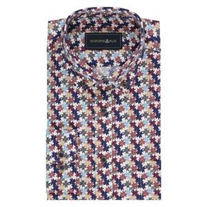 Bos Bright Blue Scotland blue casual hemd lange mouw jerome shirt bd printed popli 24307je12sb/500 color