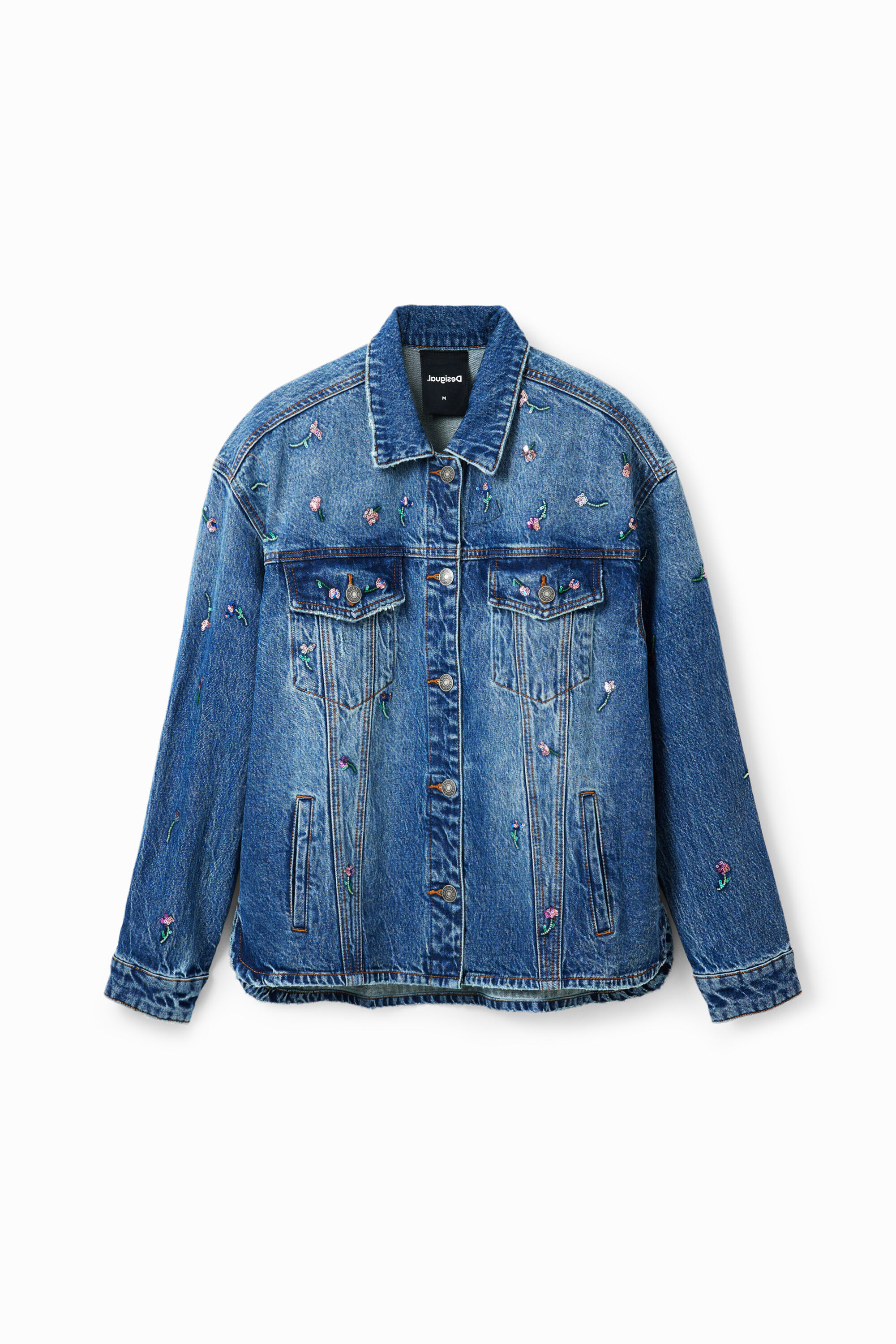Desigual Denim truckerjack met bloemen - BLUE