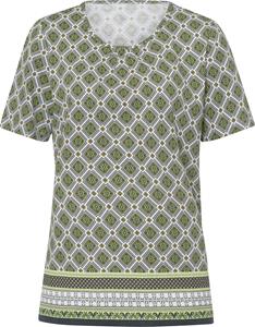 Your Look... for less! Dames Shirt met korte mouwen olijf/wit gedessineerd Maat