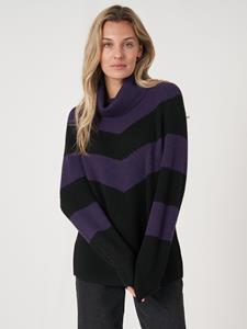 REPEAT cashmere Intarsia chevron trui met rolkraag