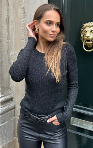 The Musthaves Long Sleeve Top Ultra Soft Lurex Zwart Zilver