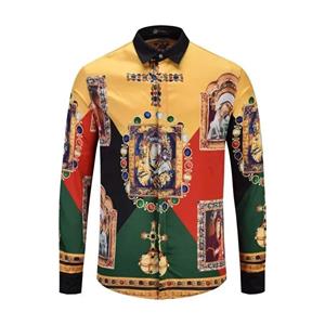 FEGKZLI Fashion Vintage overhemden voor heren, hipster, lange mouwen, fancy luxe design, barokke bloemenprint, bruiloft, galaoverhemden S