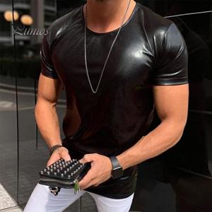 SOUTONG Zomer Heren T-shirt Glanzend Oppervlak Bronzing Slim Fit O Hals Effen Kleur Korte Mouwen Trui Feest Club Prestatie Dans Streetwear Top