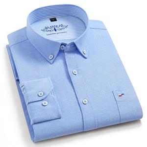 Global UI Herenoverhemden met lange mouwen, effen, dik Oxford-katoen en button-down