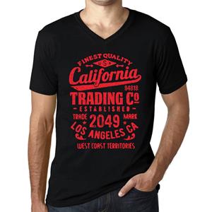 Ultrabasic Heren Vintage T-shirt Grafisch T-shirt V-hals California Trading 2049 Diepzwarte rode tekst