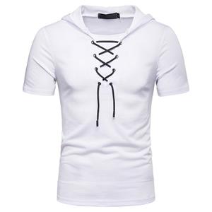 QM Dream Mesh T-shirt met capuchon Heren T-shirt met capuchon Slanke katoenmix Effen kleur T-shirts Casual Trend Jeugd T-shirt met korte mouwen