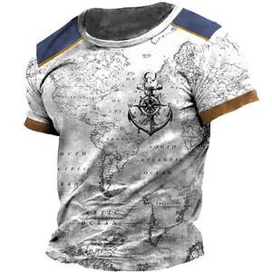 ETST WENDY 05 Zomer Kaart Anker Print Heren T-shirts Vintage Ronde Hals Losse Korte Mouw Mannelijke Tops Casual Sport Herenkleding Grote Maat 6XL