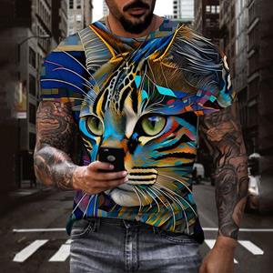 ETST 07 Zomer 3d Print Heren T-shirts Grappige Blauwe Kat Patroon T-shirt Mode Korte Mouwen Top Tee Ronde Hals ademend Shirt Voor Mannen