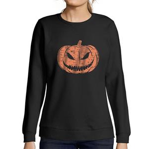Ultrabasic Dames Grafisch T-shirt Sweatshirt Pompoen Gezicht T-shirt Schattig Casual Herfst Halloween Tee Tops Diepzwart