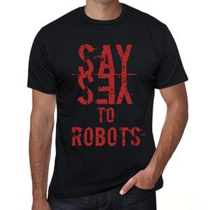 Ultrabasic Vintage T-shirt voor heren Grafisch T-shirt Zeg ja tegen robots Diepzwart