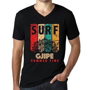 Ultrabasic Heren Vintage T-shirt Grafisch T-shirt V-hals Surf Zomertijd GJIPE Diep Zwart