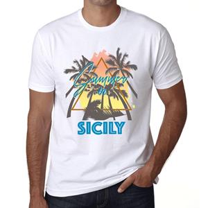 Ultrabasic Heren Vintage T-shirt Grafisch T-shirt Zomer Driehoek Sicilië Wit