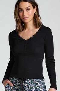 Hunkemöller Wafel Henley blouse, zwart