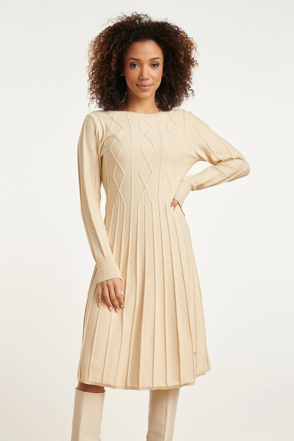 Smashed Lemon 24797 lange off-white gebreide jurk met grafische