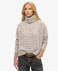 Superdry Vrouwen Grove Kabeltrui met Rolkraag Wit