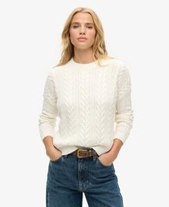 Superdry Vrouwen Kabeltrui met Ronde Hals en Verlaagde Schouderinzet Wit