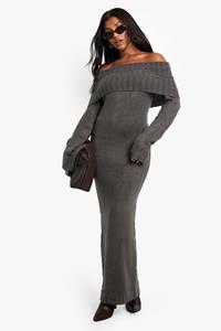 Boohoo Premium Oversized Maxi Trui Jurk Met Uitgesneden Hals, Charcoal