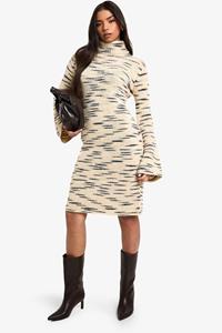 Boohoo Premium Gebreide Mergel Maxi Jurk Met Col, Stone