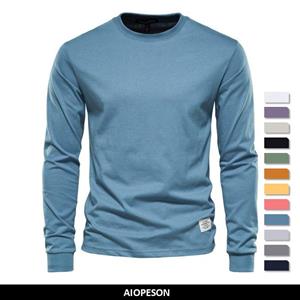 AIOPESON Men Fashion AIOPESON Effen Kleur Katoenen T-shirt Mannen Casual O-hals Lange Mouwen Heren T-shirts Nieuwe Herfst Hoge Kwaliteit Kleurrijke T-shirt voor Mannen S 50-60 kg wit
