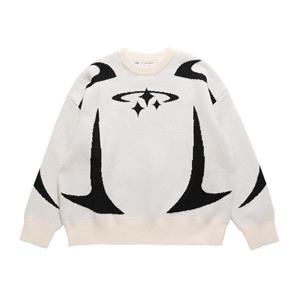 HipHop Fashion Heren Vintage Knitwear Y2K Sterren Grafische Truien Winter Harajuku Oversized Trui Trui Unisex Esthetiek Kleding Voor Tieners S zwart