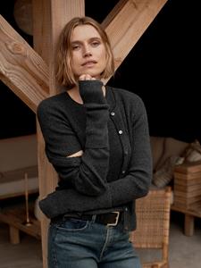 REPEAT cashmere Geribde trui met korte mouwen van cashmere melange