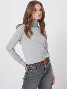 REPEAT cashmere Fijn gebreide trui met rolkraag van katoenmelange