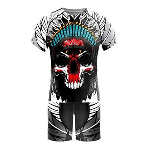 ETST WENDY 005 Schedelprint Mode Heren Grote maten T-shirtset Groot en lang Ronde hals Korte mouwen Pak Zomer Designer Informeel Dagelijks Vakantie 4XL