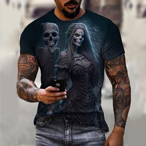 Nihao Vintage T-shirts Voor Mannen Horror Undead Schedel Patroon 3D Bedrukte Korte Mouw Mode Oversized T-shirt Casual Wowen's T-shirt XS
