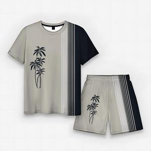ETST WENDY 005 Nieuwe mode kokosnoot T-shirt voor mannen gestreept strand t-shirt zomer casual shorts en korte mouwen bedrukte set Asian size M