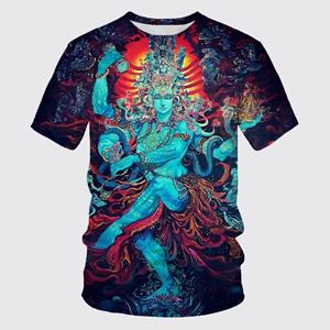 Xuhaijian02 Mode God Shiva God 3D Printing T-shirt Zomer Gepersonaliseerde Casual Tiener T-shirt met korte mouwen voor mannen en vrouwen L