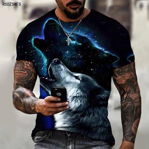 Xiao Xiang Zomer Huilende Wolf Heren 3D Printing Patroon Heren Shirt Ronde Hals T-shirt Technologie Casual Kleding Streetwear Oversized Tops S