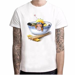 YSM Cotton Tshirt T-shirt Heren Mode Cool O-hals Naruto Love Ramen Print T-shirt Korte mouw Casual XS wit