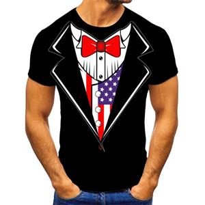 HerSight Heren T-shirt Fashion Fake Tweedelige 3D-geprinte Slim Fit T-shirts Heren Top S
