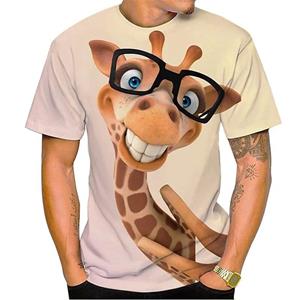 Baibao QIQI Zomer Grappige Mannen T-shirt Tops 3d Print Giraffe Animal Tees O-hals Oversized Shirts Jongens Kleding Casual Streetwear Korte Mouw XXXL